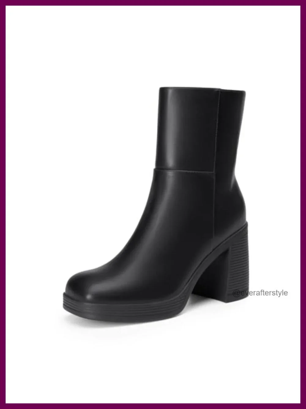 Women's Square Toe Platform Ankle Boots Chunky Heel Faux Leather Zip
